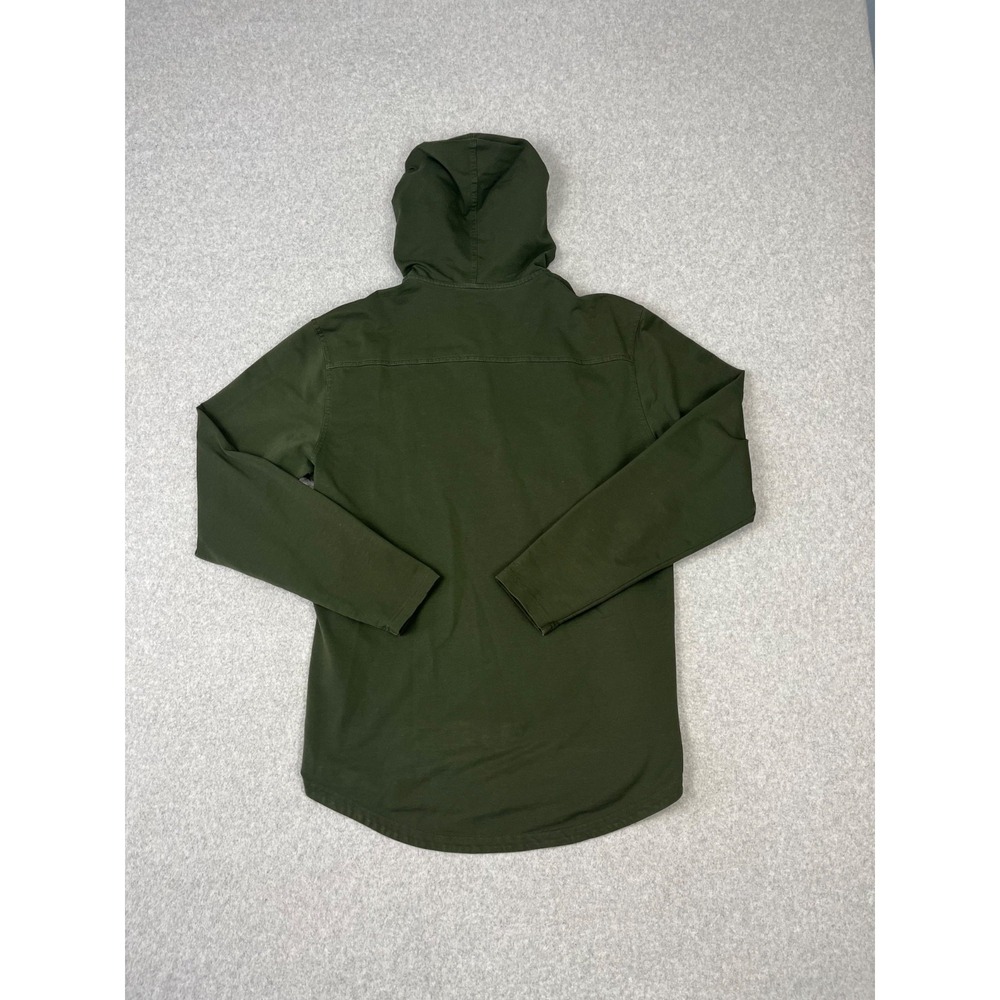 BYLT Drop Cut Lux Henley Shirt Men M Green Hooded Drawstring Stretch Performance - Picture 8 of 10